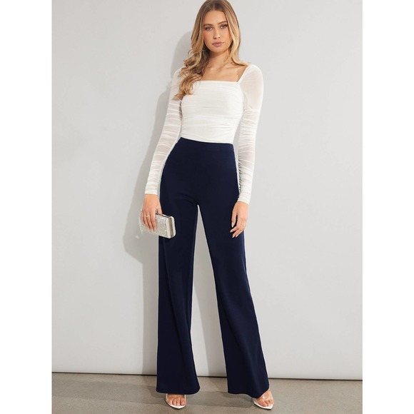 minimalist Solid High Waist Wide Leg Pants royal blue - Picture 8 of 11